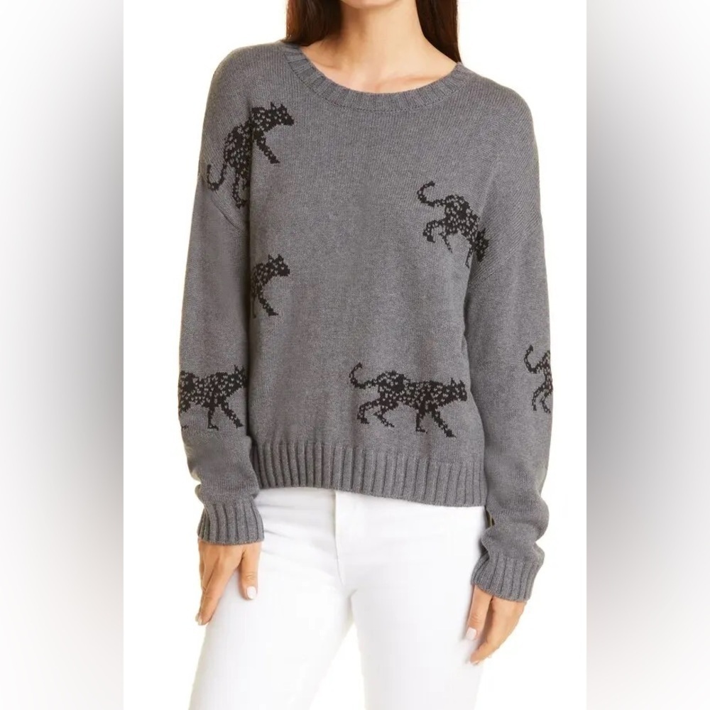 RAILS NWT Perci Intarsia Cat Cotton & Cashmere Sweater in Ash Jungle Cat—XS